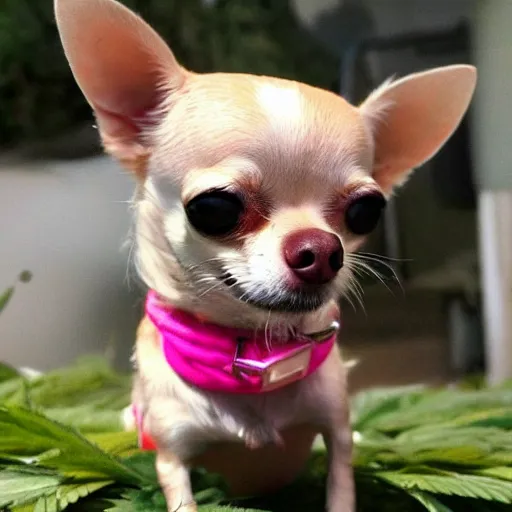 Prompt: chihuahua smoking weed and looking relaxed