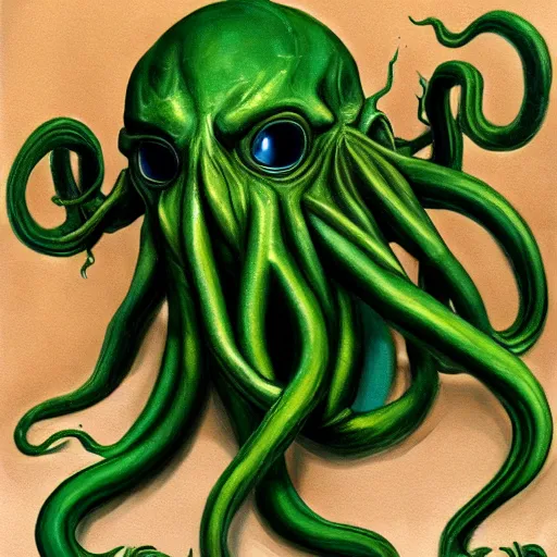 Prompt: A photorealistic painting of Cthulhu