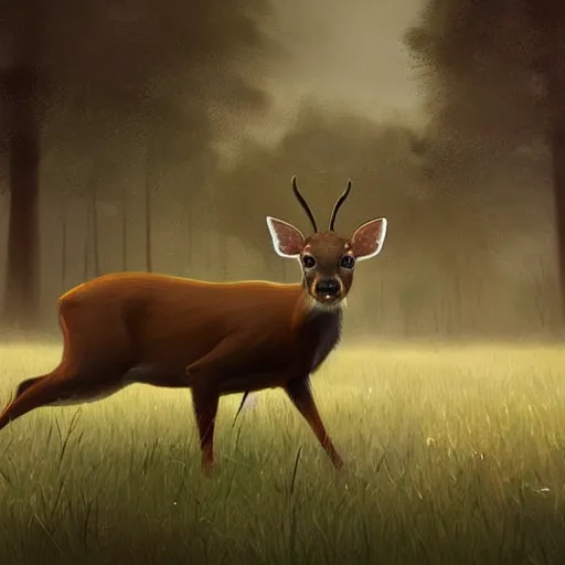 Prompt: muntjac deer in a meadow in HD, artstation, Greg rutkowski, cinematic