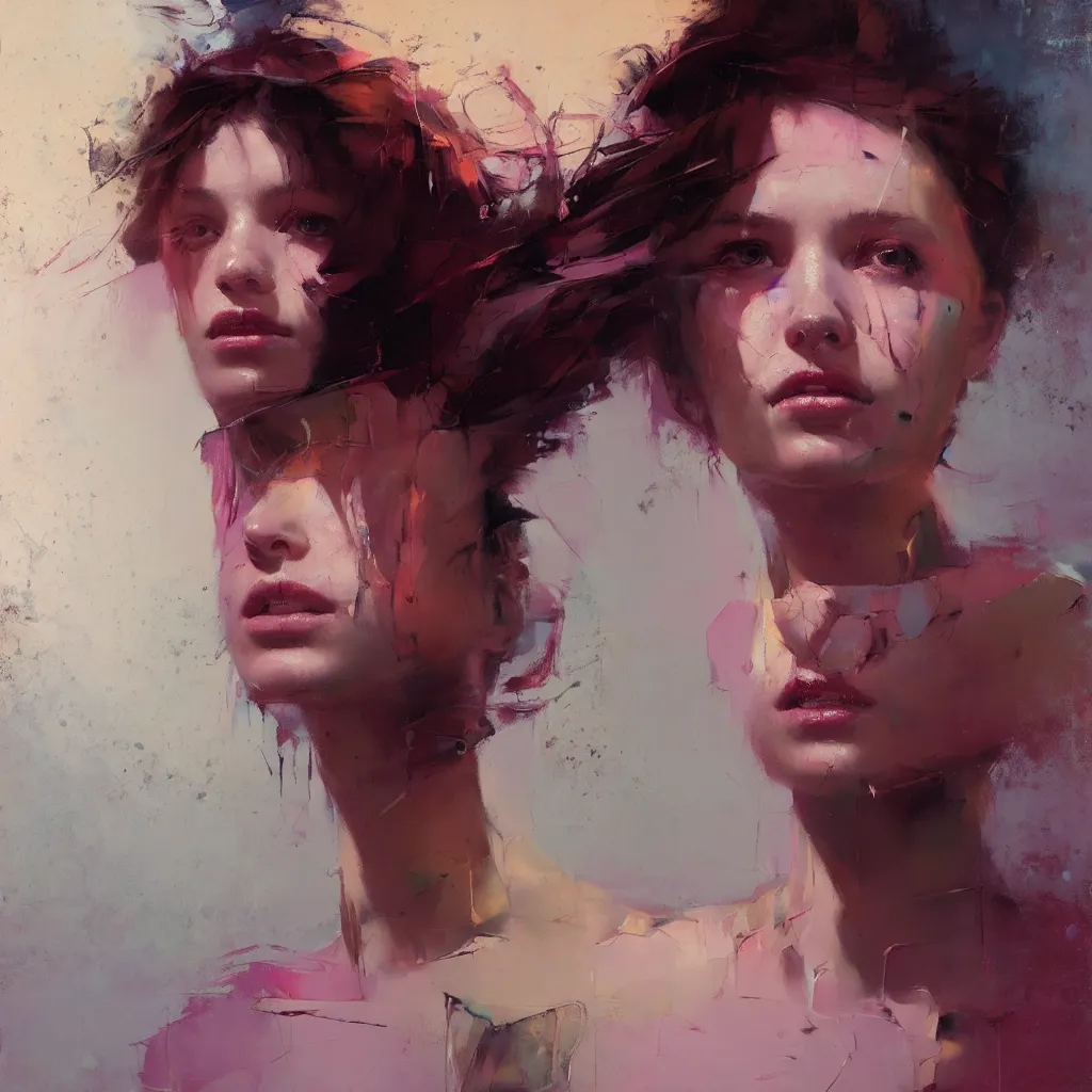 Prompt: portrait of a beautiful girl,, intimate, pastel shades, beautiful face, rule of thirds, spotlight, expressive, passionate, by greg rutkowski, by jeremy mann, by francoise nielly, oil painting, correct body proportion, full body