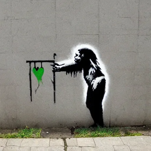 Prompt: ape painting a picture made by banksy