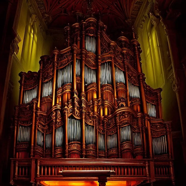 Image similar to epic professional digital art of a pipe organ, atmospheric lighting, painted, intricate, detailed, foreboding, by leesha hannigan, wayne haag, reyna rochin, ignacio fernandez rios, mark ryden, iris van herpen,, epic, stunning, gorgeous, much wow, cinematic, masterpiece.