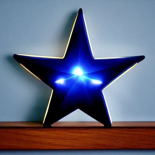 Image similar to dark blue glowing ceramic star shape, photograph