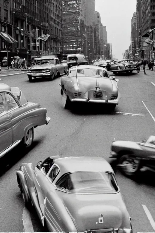 Image similar to a car chase in new york in the 5 0 s