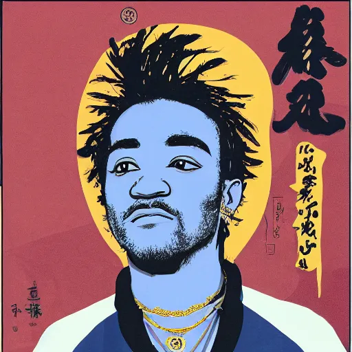 Image similar to lil uzi vert stand with you, digital art, utamaro kitagawa style