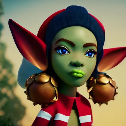 Image similar to beautiful afroame elf, clash royal style characters, unreal engine 5, octane render, detailed, cinematografic, cinema 4 d