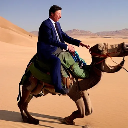 Image similar to matteo renzi crossing the desert on a camel with snoop dogg