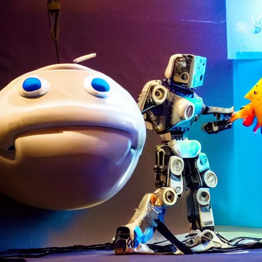 Image similar to giant robot anglerfish with a human puppet as a lure