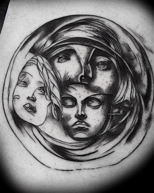 Image similar to planets on the top of a broken renaissance head statue, realism tattoo design, in the style of da ink