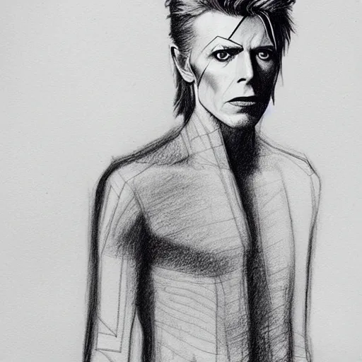 Image similar to David Bowie standing in pencil sketch style