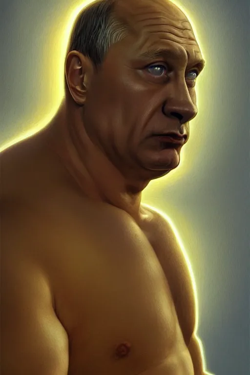 Image similar to vladimir putin as homer simpson from the simpsons, realistic portrait, symmetrical, highly detailed, digital painting, artstation, concept art, smooth, sharp focus, illustration, cinematic lighting, art by artgerm and greg rutkowski and alphonse mucha