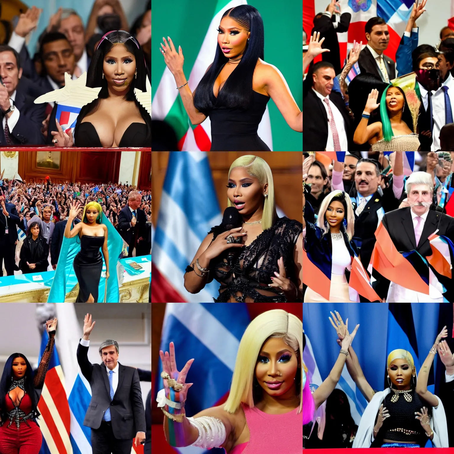 Prompt: Nicki Minaj president of Argentina, detailed face, flags of Argentina everywhere, waving hands, in Argentina congress