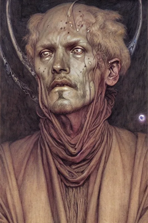 Prompt: a portrait of trithemius by wayne barlowe, gustav moreau, goward,  Gaston Bussiere and roberto ferri, santiago caruso, and austin osman spare, ((((occult art))))