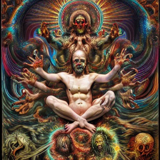 Image similar to the transcendent being embodying chaos, photorealistic, detailed photography, divinity, awful, cosmic horror, religious art