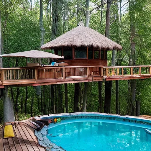 Image similar to treehouse with pool in forest