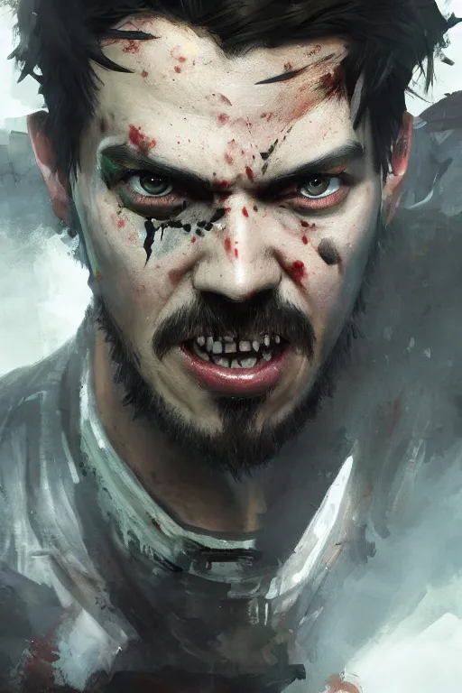 Image similar to a jacksepticeye by Greg Rutkowski, Sung Choi, Mitchell Mohrhauser, Maciej Kuciara, Johnson Ting, Maxim Verehin, Peter Konig, Resident evil , 8k photorealistic, cinematic lighting, HD, high details, dramatic, atmospheric , trending on artstation