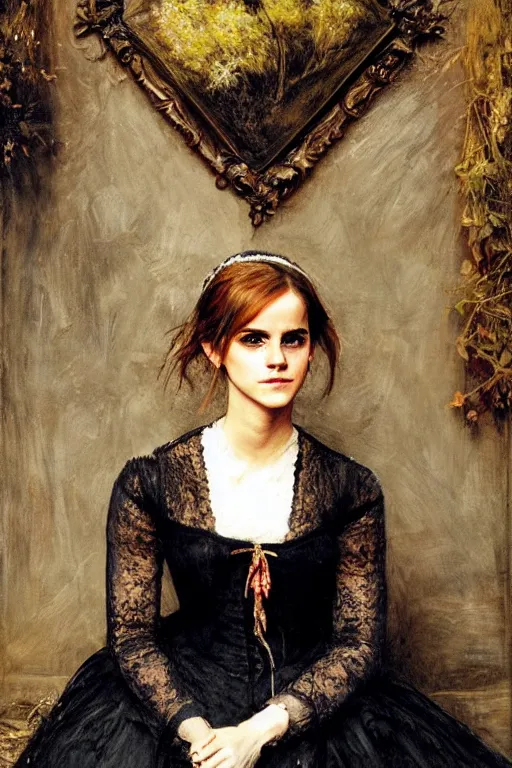 Image similar to a true-to-life portrait of Emma Watson painted by John Everett Millais, real-life accurate, photoshoot