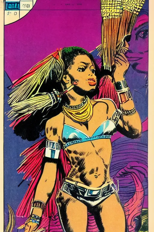 Image similar to !dream native african girls drawn by Jack Kirby, vintage 70s comic cover