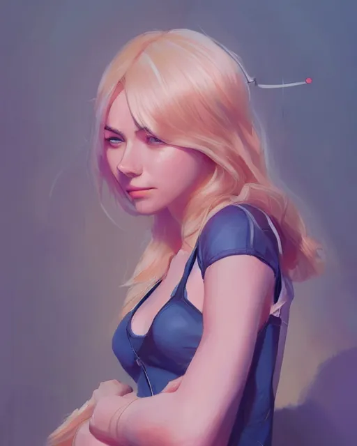 Image similar to portrait of gwen stacy wearing sleepwear, attractive, casual, digital painting, artstation, concept art, smooth, sharp focus, illustration, art by artgerm and greg rutkowski and sakimichan