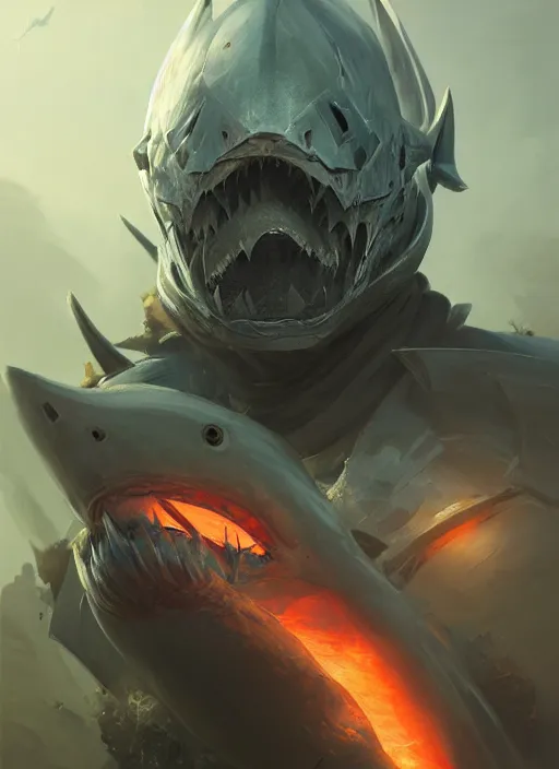 Prompt: shark knight helmet, fantasy, d & d, heartstone, digital painting, volumetric light, intricate, sharp, focus, bloom, illustration, highly detailed, concept art, matte, ruan jia, randy vargas, greg rutkowski