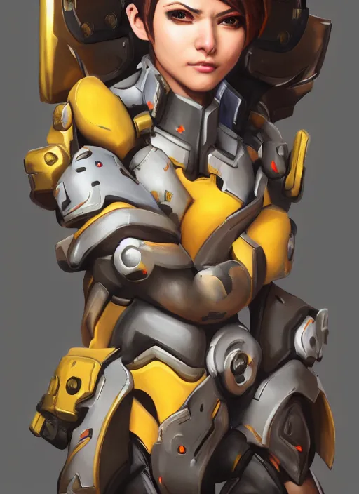 Prompt: a hyper realistic portrait of a female warrior wearing overwatch armor, tracer, mercy from overwatch, concept art, photograpphy, realisitic, 8 k, vray, concept armor, artstation