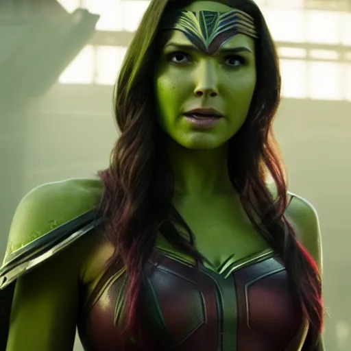 Image similar to Film still of Gal Gadot as Gamora, from Guardians of the Galaxy Vol. 2 (2017)