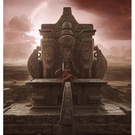 Image similar to ancient toltec carvings bound to the second attention by dreams and empowered by inorganic beings reveal secrets of human perception in high contrast cinematic light, mystical shadows, sharp focus, divine realm of gods, octane render, artist by greg rutkowski