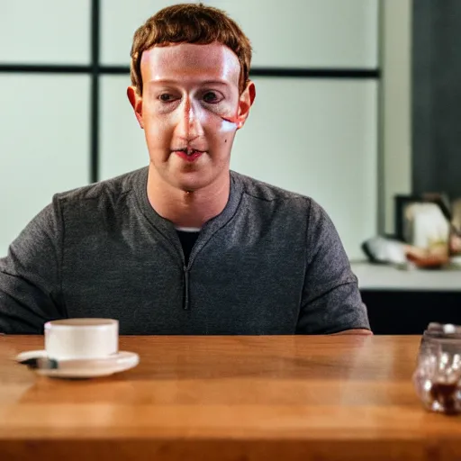 Image similar to mark zuckerberg eating lumpy wet brown stuff, 4 k photograph, cinematic, ideal, no artifacts,