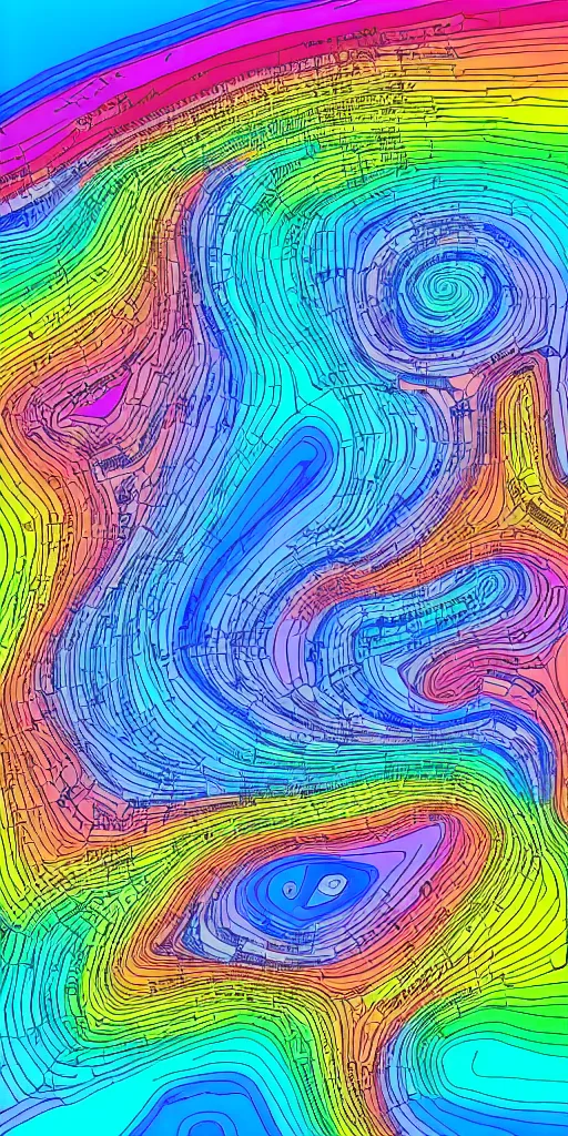 Image similar to infographic of a heavenly realm split into regions with population information and statistics in the style of a three dimensional hologram highly detailed digital saturated colors full color inked drawn by wlop and bob ross and lisa frank