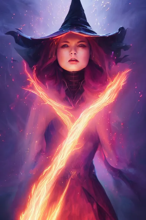 Prompt: a fancy portrait of a beautiful dark magician girl with a large witches hat covered in colourfull flames by Greg Rutkowski, Sung Choi, Mitchell Mohrhauser, Maciej Kuciara, Johnson Ting, Maxim Verehin, Peter Konig, final fantasy , mythical, 8k photorealistic, cinematic lighting, HD, high details, atmospheric,