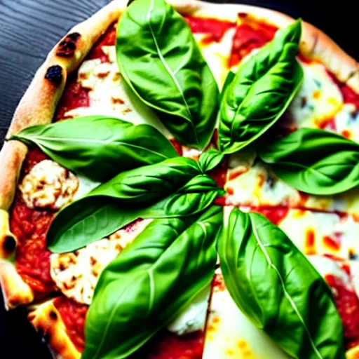 Image similar to the word'pizza'made out of basil