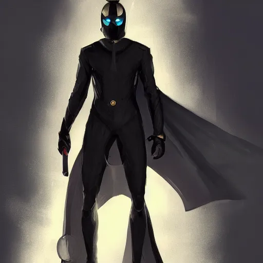 Image similar to a hero named rope man, his suit is black and blue and he has a bat like wing suit under it, mystic, concept art, artstation, greg rutkowski, reference sheet