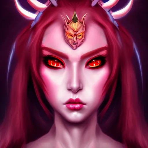 Prompt: portrait of demon queen, anime, digital painting, devian art, trending on artstation, facial touch up, hd, 4 k