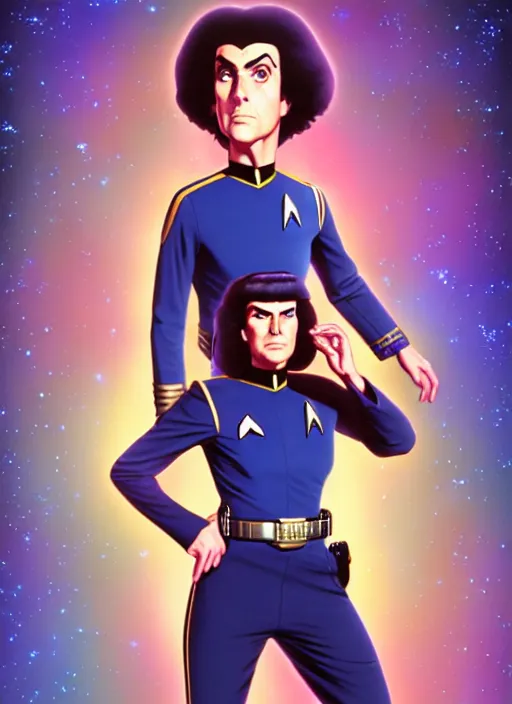 Image similar to cute star trek officer weird al yankovic, natural lighting, path traced, highly detailed, high quality, digital painting, by don bluth and ross tran and studio ghibli and alphonse mucha, artgerm