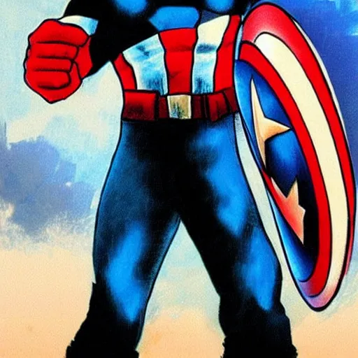 Image similar to Bob Ross as Captain America