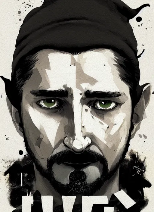 Prompt: highly detailed closeup portrait motivational poster of creepy staring shia lebouf with large bold letter motivational words by atey ghailan, by greg rutkowski, by greg tocchini, by james gilleard, by joe fenton, by kaethe butcher, gradient green, black and white color scheme, grunge aesthetic!!! ( ( graffiti tag wall background ) )