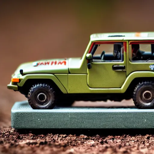 Image similar to COMMANDER, ((jeep)), micro machines, bokeh, macro photography