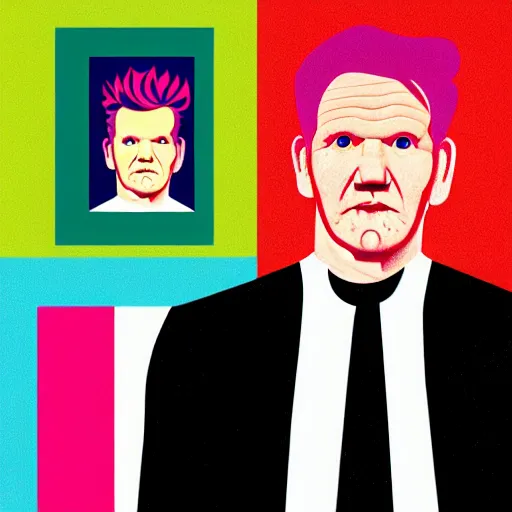 Prompt: a portrait of gordon ramsay stylized by geometric shapes, rounded corners, candy colors