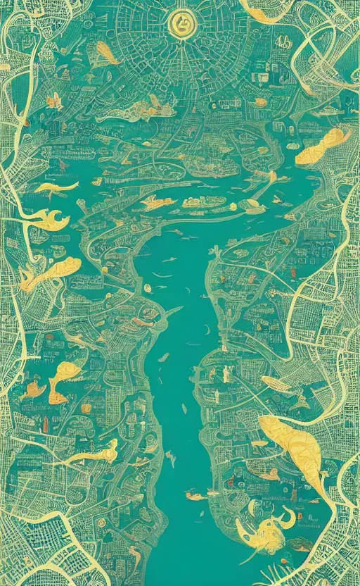 Image similar to dubai poster map, poster art by victo ngai, behance contest winner, environmental art, lovecraftian, intricate, infographic, marginalia, unreal engine, epic