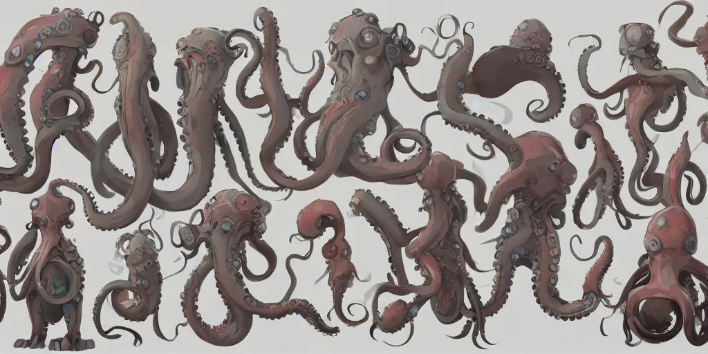 Image similar to character design, concept art, anthropomorphic octopus, unreal engine, by studio ghibli,