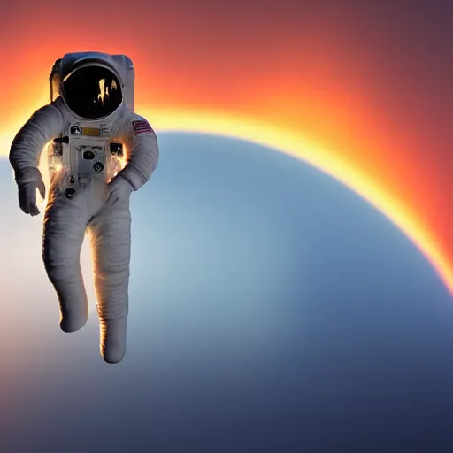 Prompt: an astronaut falling from the sky during sunset, golden hour