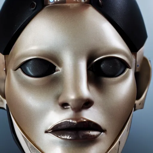 Image similar to a close-up face of a female cyborg sculpture made of marble