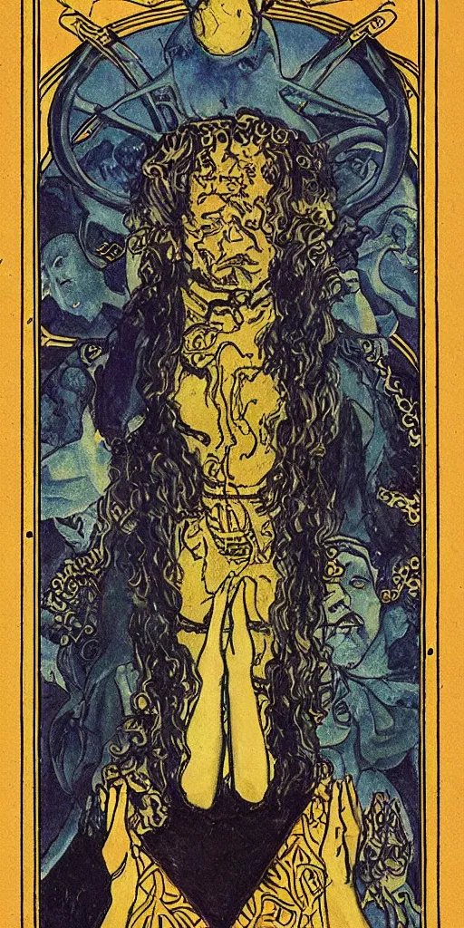 Prompt: the world tarot card by austin osman spare