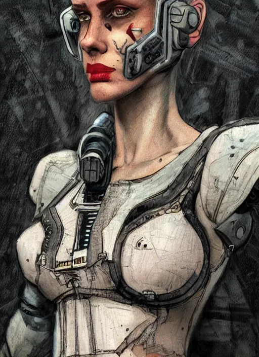 Image similar to female cyberpunk demigod, character design by enki bilal, close - up, detailed, intricate, moody : : very coherent, trending on artstation