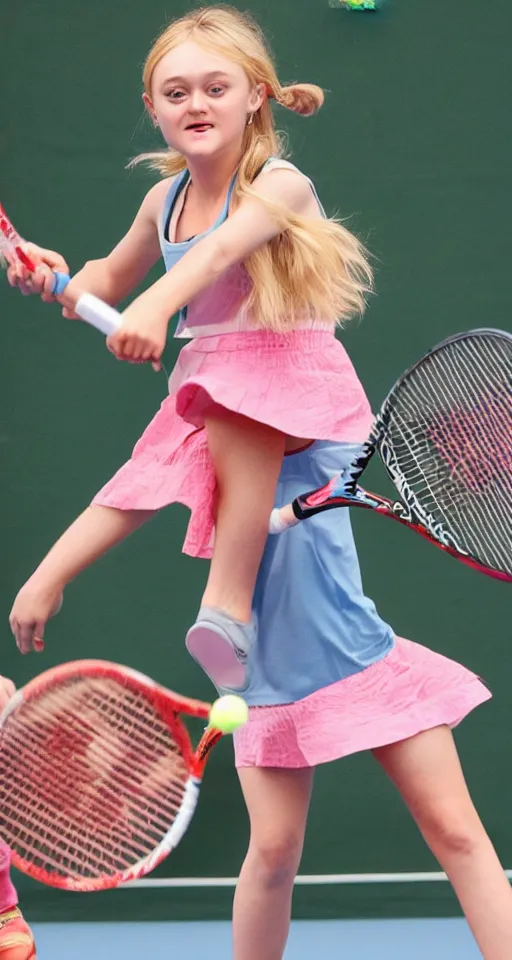 Prompt: children Dakota Fanning playing tennis badly drawn by a child