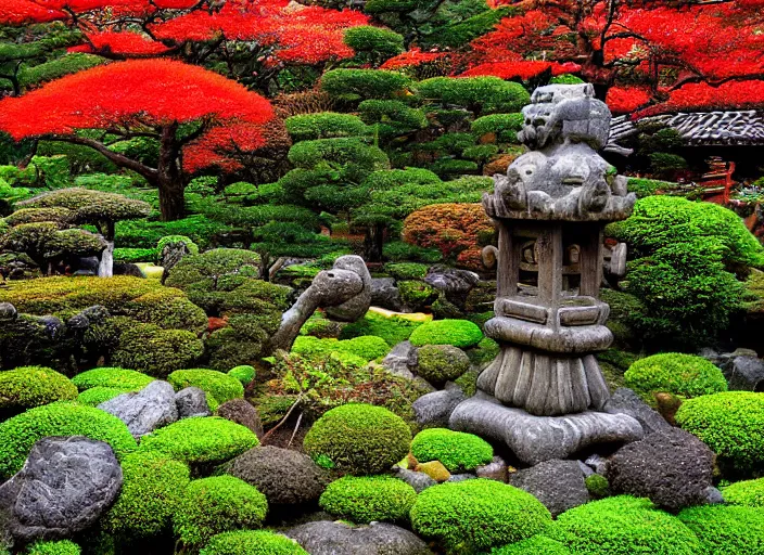 Image similar to japanese garden of an ancient god by wayne barlowez