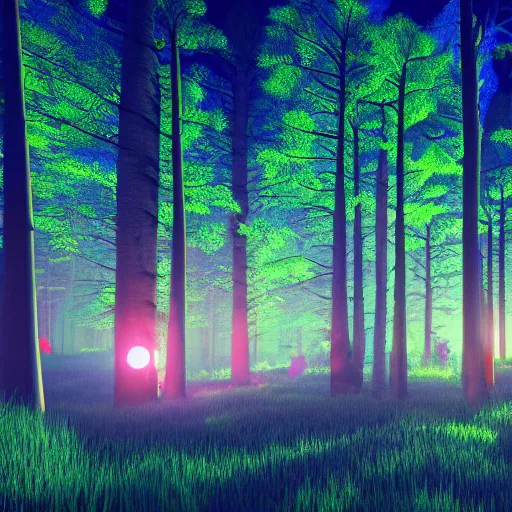 Image similar to extremely detailed wide angle isometric forest photograph dramatic neon lighting octane render 4 k trending on artstation vaporwave digital art