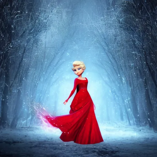 Image similar to elsa in a red dress with fire powers