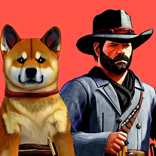 Image similar to shiba inu dog in the cover for red dead redemption 2