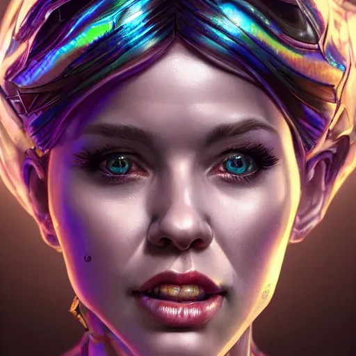 Prompt: hyperdetailed portrait of kate mckinnon made of iridescent metals, shiny gems, inspired by ross tran and wlop and masamune shirow and kuvshinov, concept art, intricate, photorealistic, octane render, rtx, hdr, unreal engine, dnd digital art by artgerm,